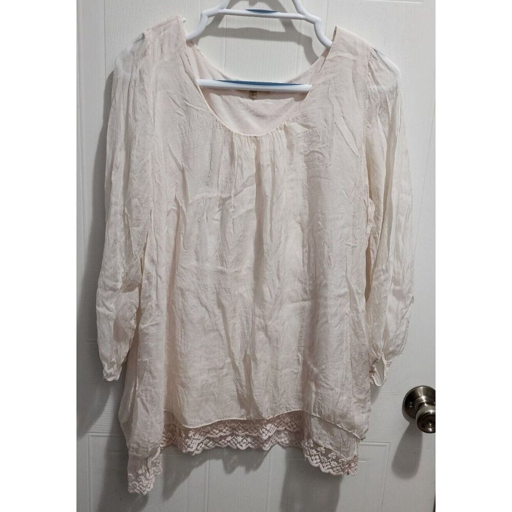 Prontomoda Giusy Women's 3/4 Sleeve Layered Tunic Top Silk Outer Layer Pink Sz S